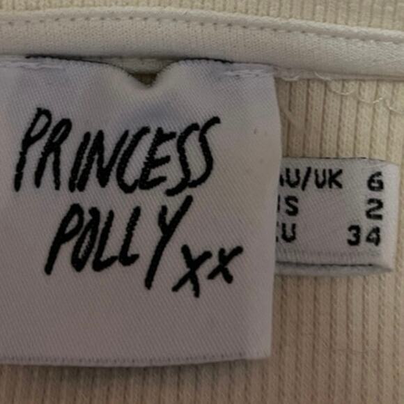 Princess Polly Cream Ribbed Knit Button Up Collar Raw Hem Cardigan Crop Top Sz 2 - Picture 3 of 4